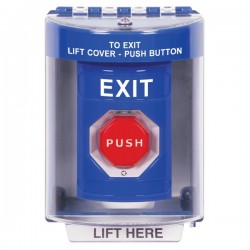 SS2479XT-EN STI Blue Indoor/Outdoor Surface Turn-to-Reset (Illuminated) Stopper Station with EXIT Label English