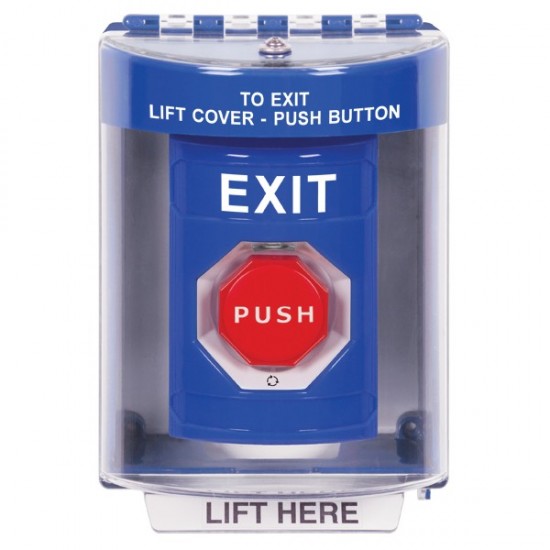 SS2479XT-EN STI Blue Indoor/Outdoor Surface Turn-to-Reset (Illuminated) Stopper Station with EXIT Label English