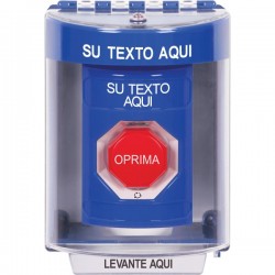SS2479ZA-ES STI Blue Indoor/Outdoor Surface Turn-to-Reset Stopper Station w/ Custom Text Spanish