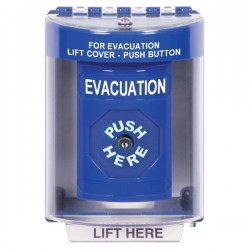 SS2480EV-EN STI Blue Indoor/Outdoor Surface w/ Horn Key-to-Reset Stopper Station with EVACUATION Label English