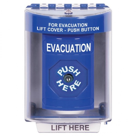 SS2480EV-EN STI Blue Indoor/Outdoor Surface w/ Horn Key-to-Reset Stopper Station with EVACUATION Label English