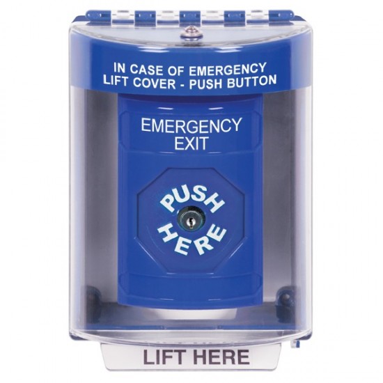 SS2480EX-EN STI Blue Indoor/Outdoor Surface w/ Horn Key-to-Reset Stopper Station with EMERGENCY EXIT Label English