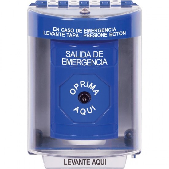 SS2480EX-ES STI Blue Indoor/Outdoor Surface w/ Horn Key-to-Reset Stopper Station with EMERGENCY EXIT Label Spanish