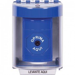 SS2480NT-ES STI Blue Indoor/Outdoor Surface w/ Horn Key-to-Reset Stopper Station with No Text Label Spanish