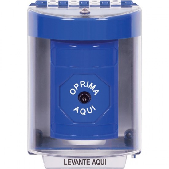 SS2480NT-ES STI Blue Indoor/Outdoor Surface w/ Horn Key-to-Reset Stopper Station with No Text Label Spanish