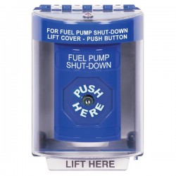 SS2480PS-EN STI Blue Indoor/Outdoor Surface w/ Horn Key-to-Reset Stopper Station with FUEL PUMP SHUT DOWN Label English