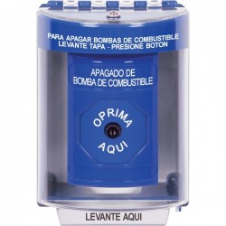 SS2480PS-ES STI Blue Indoor/Outdoor Surface w/ Horn Key-to-Reset Stopper Station with FUEL PUMP SHUT DOWN Label Spanish