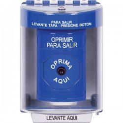 SS2480PX-ES STI Blue Indoor/Outdoor Surface w/ Horn Key-to-Reset Stopper Station with PUSH TO EXIT Label Spanish