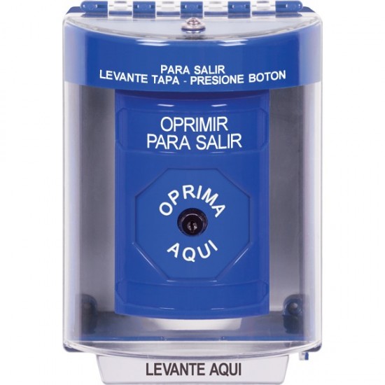 SS2480PX-ES STI Blue Indoor/Outdoor Surface w/ Horn Key-to-Reset Stopper Station with PUSH TO EXIT Label Spanish