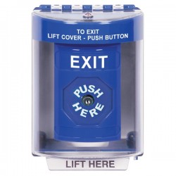 SS2480XT-EN STI Blue Indoor/Outdoor Surface w/ Horn Key-to-Reset Stopper Station with EXIT Label English