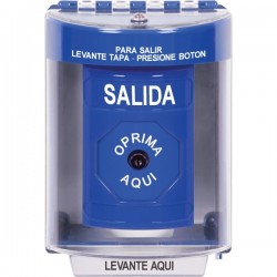 SS2480XT-ES STI Blue Indoor/Outdoor Surface w/ Horn Key-to-Reset Stopper Station with EXIT Label Spanish