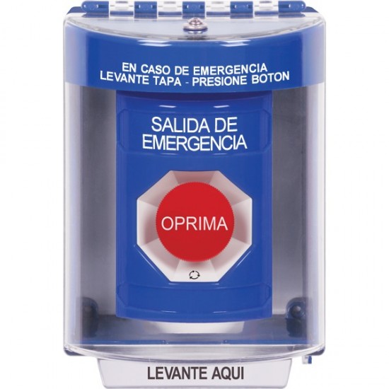 SS2481EX-ES STI Blue Indoor/Outdoor Surface w/ Horn Turn-to-Reset Stopper Station with EMERGENCY EXIT Label Spanish