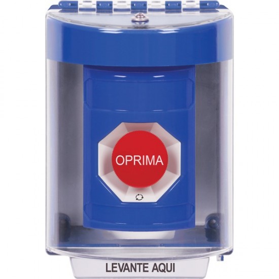 SS2481NT-ES STI Blue Indoor/Outdoor Surface w/ Horn Turn-to-Reset Stopper Station with No Text Label Spanish