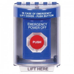 SS2481PO-EN STI Blue Indoor/Outdoor Surface w/ Horn Turn-to-Reset Stopper Station with EMERGENCY POWER OFF Label English