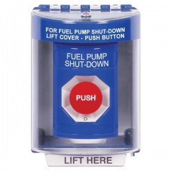 SS2481PS-EN STI Blue Indoor/Outdoor Surface w/ Horn Turn-to-Reset Stopper Station with FUEL PUMP SHUT DOWN Label English