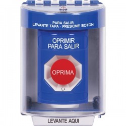 SS2481PX-ES STI Blue Indoor/Outdoor Surface w/ Horn Turn-to-Reset Stopper Station with PUSH TO EXIT Label Spanish