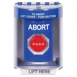 SS2482AB-EN STI Blue Indoor/Outdoor Surface w/ Horn Key-to-Reset (Illuminated) Stopper Station with ABORT Label English