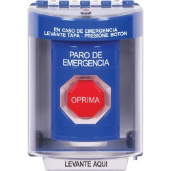 SS2482ES-ES STI Blue Indoor/Outdoor Surface w/ Horn Key-to-Reset Stopper Station w/ EMERGENCY STOP Spanish