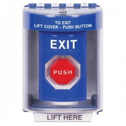 SS2482XT-EN STI Blue Indoor/Outdoor Surface w/ Horn Key-to-Reset (Illuminated) Stopper Station with EXIT Label English