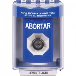 SS2483AB-ES STI Blue Indoor/Outdoor Surface w/ Horn Key-to-Activate Stopper Station with ABORT Label Spanish