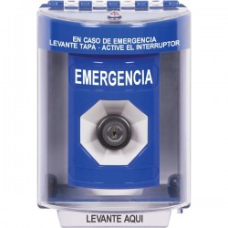 SS2483EM-ES STI Blue Indoor/Outdoor Surface w/ Horn Key-to-Activate Stopper Station with EMERGENCY Label Spanish