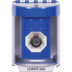 SS2483NT-ES STI Blue Indoor/Outdoor Surface w/ Horn Key-to-Activate Stopper Station with No Text Label Spanish