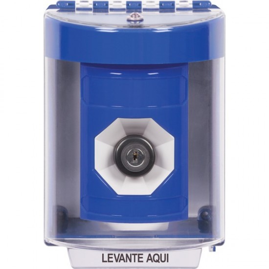 SS2483NT-ES STI Blue Indoor/Outdoor Surface w/ Horn Key-to-Activate Stopper Station with No Text Label Spanish