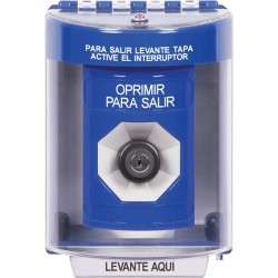 SS2483PX-ES STI Blue Indoor/Outdoor Surface w/ Horn Key-to-Activate Stopper Station with PUSH TO EXIT Label Spanish