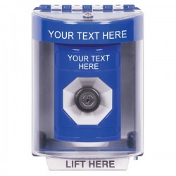 SS2483ZA-EN STI Blue Indoor/Outdoor Surface w/ Horn Key-to-Activate Stopper Station w/ Custom Text Label