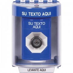 SS2483ZA-ES STI Blue Indoor/Outdoor Surface w/ Horn Key-to-Activate Stopper Station w/ Custom Text Spanish