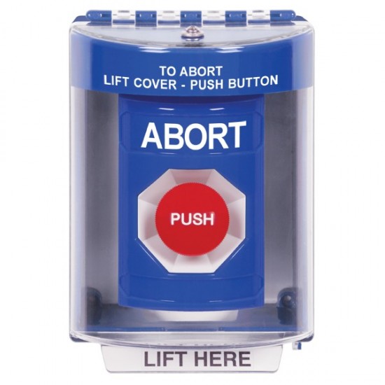 SS2484AB-EN STI Blue Indoor/Outdoor Surface w/ Horn Momentary Stopper Station with ABORT Label English