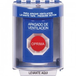 SS2484HV-ES STI Blue Indoor/Outdoor Surface w/ Horn Momentary Stopper Station with HVAC SHUT DOWN Label Spanish