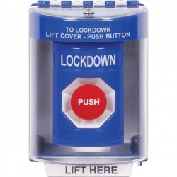 SS2484LD-EN STI Blue Indoor/Outdoor Surface w/ Horn Momentary Stopper Station with LOCKDOWN Label English