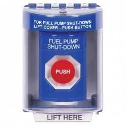 SS2484PS-EN STI Blue Indoor/Outdoor Surface w/ Horn Momentary Stopper Station with FUEL PUMP SHUT DOWN Label English