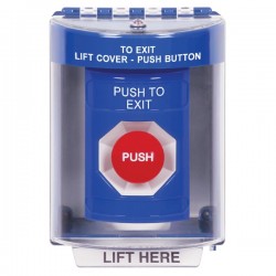 SS2484PX-EN STI Blue Indoor/Outdoor Surface w/ Horn Momentary Stopper Station with PUSH TO EXIT Label English