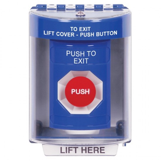SS2484PX-EN STI Blue Indoor/Outdoor Surface w/ Horn Momentary Stopper Station with PUSH TO EXIT Label English