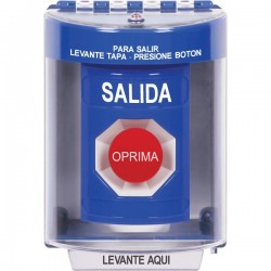 SS2484XT-ES STI Blue Indoor/Outdoor Surface w/ Horn Momentary Stopper Station with EXIT Label Spanish