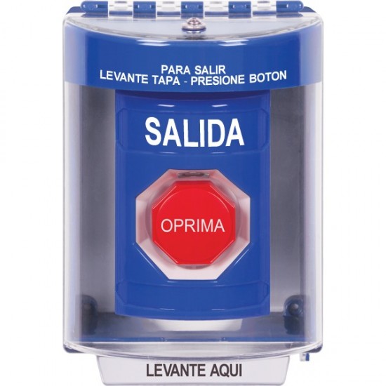 SS2485XT-ES STI Blue Indoor/Outdoor Surface w/ Horn Momentary (Illuminated) Stopper Station with EXIT Label Spanish