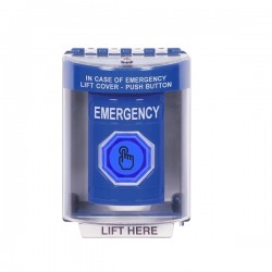 SS2486EM-EN STI Blue Indoor/Outdoor Surface w/ Horn Momentary (Illuminated) Stopper Station w/ EMERGENCY Label