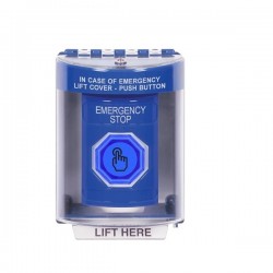 SS2486ES-EN STI Blue Indoor/Outdoor Surface w/ Horn Momentary (Illuminated) Stopper Station w/ EMERGENCY STOP Label