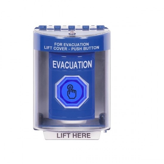 SS2486EV-EN STI Blue Indoor/Outdoor Surface w/ Horn Momentary (Illuminated) Stopper Station w/ EVACUATION Label
