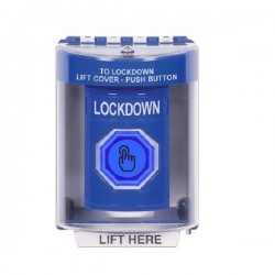SS2486LD-EN STI Blue Indoor/Outdoor Surface w/ Horn Momentary (Illuminated) Stopper Station w/ LOCKDOWN Label