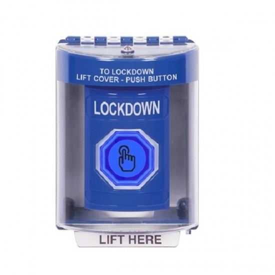 SS2486LD-EN STI Blue Indoor/Outdoor Surface w/ Horn Momentary (Illuminated) Stopper Station w/ LOCKDOWN Label