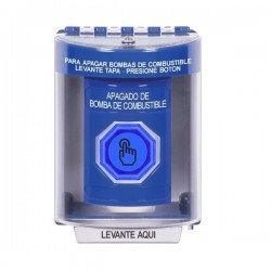 SS2486PS-ES STI Blue Indoor/Outdoor Surface w/ Horn Momentary (Illuminated) Stopper Station w/ FUEL PUMP SHUT DOWN Spanish