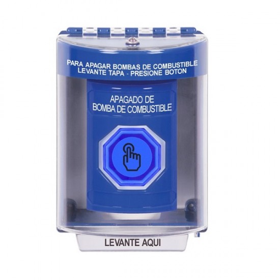 SS2486PS-ES STI Blue Indoor/Outdoor Surface w/ Horn Momentary (Illuminated) Stopper Station w/ FUEL PUMP SHUT DOWN Spanish