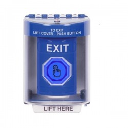 SS2486XT-EN STI Blue Indoor/Outdoor Surface w/ Horn Momentary (Illuminated) Stopper Station w/ EXIT Label