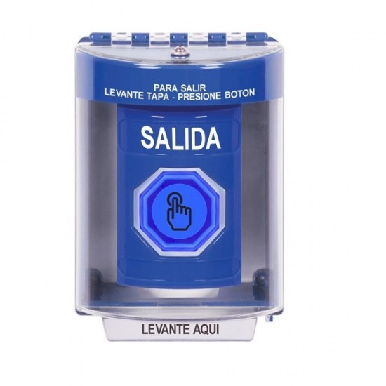 SS2486XT-ES STI Blue Indoor/Outdoor Surface w/ Horn Momentary (Illuminated) Stopper Station w/ EXIT Spanish