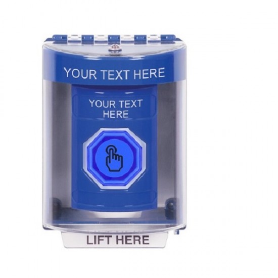 SS2486ZA-EN STI Blue Indoor/Outdoor Surface w/ Horn Momentary (Illuminated) Stopper Station w/ Custom Text Label