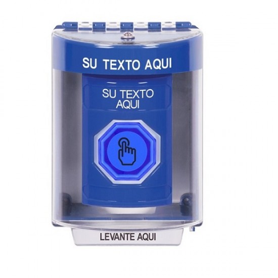 SS2486ZA-ES STI Blue Indoor/Outdoor Surface w/ Horn Momentary (Illuminated) Stopper Station w/ Custom Text Spanish