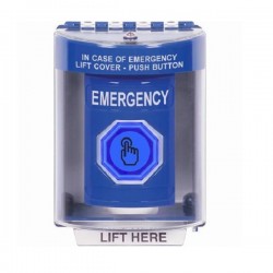 SS2487EM-EN STI Blue Indoor/Outdoor Surface w/ Horn Weather Resistant Momentary Stopper Station w/ EMERGENCY Label